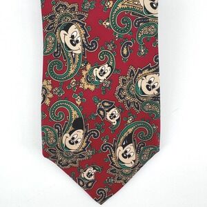 Disney Mickey Mouse Paisley 100% Silk Necktie Red Green Gold Men's USA Made XMAS
